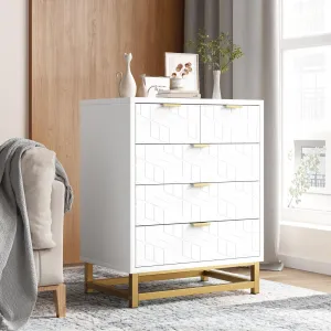 White 5 Drawer Dresser for Bedroom, Chest of Drawers with Metal Base, Modern Dresser Chest Cabinet Organizer, Large Dresser for Living Room, Hallway, Closet