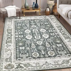 8'x10' - Alfombra marroquí lavable estilo bohemio antideslizante bajo perfil