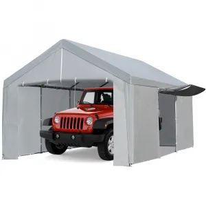 10'x20' Heavy Duty Carport, Portable Garage Storage Shed with Removable Sidewalls & Doors for SUV, Boats, Trucks, Grey