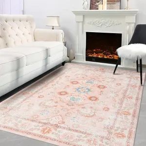 Printed Indoor 10x13 Area Rug, Machine Washable 10x13 Rug for Living Room, Low Pile Non Slip Ultra Thin Carpet for Bedroom Dining Room, Pink