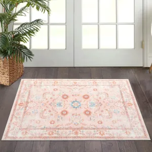 Boho Floral Medallion Area Rug, 2x3 Washable Indoor Accent Carpet with Low-Pile, Non-Slip Soft Rug for Entryway, Bedroom, Living Room, Office, Kitchen