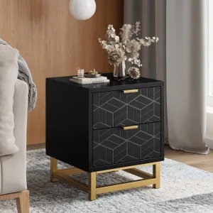 Black 4 Drawer Dresser, Large Dresser for Bedroom, Wood Dresser with 3 Large Drawers, Modern Dressers with Gold Metal Handles for Living Room, Hallway, Entryway