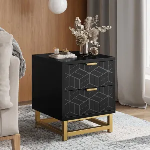 Black Dresser, Small 2 Drawer Dresser for Bedroom, Modern Nightstand for Bedroom, End Table with Drawer for Living Room, Hallway, Entryway