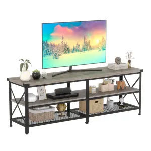 Industrial TV Stand for 65+ Inch TV, High-Density MDF & Metal, Open Shelves, Adjustable Footpads, Living Room