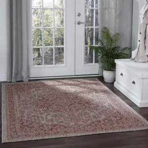 Area Rug 5'3"x7'3" Boho Oriental Area Rug Ultra-Thin Vintage Area Rug Non-Slip Non Shedding Area Rug Low-Pile Indoor Throw Rug for Bedroom Living Room, Dark Orange