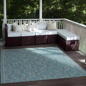 Textured Woven Rug Indoor/Outdoor Moroccan Area Rug Patio Rug Outside Carpet Waterproof Stain Resistant Outdoor Rug Geometric Porch Rug RV Camping Rug, Aqua 3' 11" x 5' 2"
