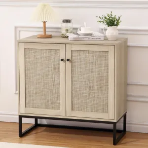 Sideboard Buffet Cabinet with 2 Rattan Doors, Farmhouse Console Table with Storage, Entryway Accent Table Kitchen Cupboard for Living Room, Hallway, Dining Room, Natural