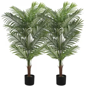 2Pack 4FT Artificial Areca Palm Tree + Realistic Design + Sturdy Adjustable Trunk + Polyester Material + Indoor Decor + UV Resistant + Home Office