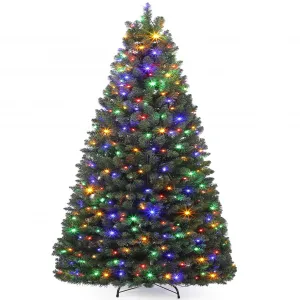7.5 FT Artificial Christmas Tree + Foldable & Retractable + 400 Warm White LED Beads + PVC Material + Cross Metal Base + Suitable for Patio, Porch, Entryway, Fireside, Next to Sofa, Living Room