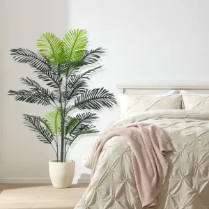 5FT Faux Areca Palm Tree + Artificial Golden Cane + Realistic Look + Durable Polyester + UV Resistant + Adjustable Trunk + Home Office Decor