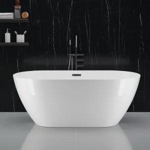 SZ1 59" Freestanding Bathtub in Streamline Design with Chrome Overflow and Drain, cUPC Certified, White