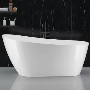 SZ2 59" Freestanding Soaking Tub in Sloped Lumbar Support Design with Chrome Overflow and Drain, cUPC Certified, White