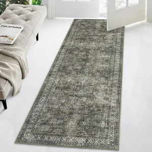 Persian Antique Green & Brown 2x6 Vintage Oriental Runner, Tribal Floral Washable Non-Slip Rug for Entryway Hallway Kitchen Living Room Bedroom