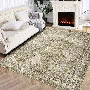 Persian Brown & Khaki 10x13 Area Extra Large, Washable Living Room Rug Ultra Soft Non-Slip Backing Vintage Floor Cover Retro Carpet for Bedroom Dining Room