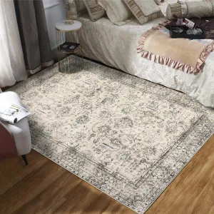 Persian Antique Beige 4x6 Vintage Rug, washable retro oriental tribal distressed low pile rug, non-slip non-shedding accent floor cover for living room bedroom