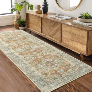 Runner Rug 2x6 Washable Hallway Rug Vintage Indoor Rugs for Kitchen Living Room Bedroom Oriental Tribal Office Carpet Non Slip Entryway Rug Floral Accent Rug Low Pile Orange