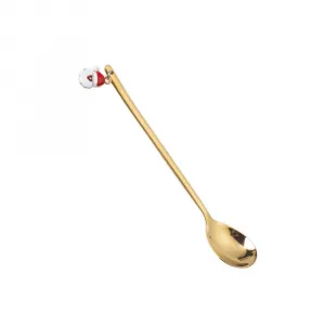 6Pcs Christmas Spoons with Gift Packing Box Stainless Steel Christmas Spoon Dessert Spoon Coffee Mixing Spoon Santa Claus-Gold