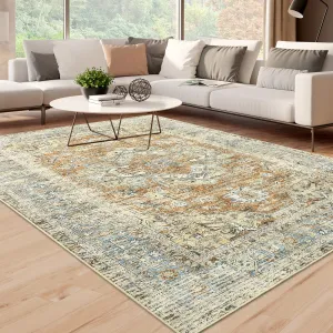 Area Rugs for Living Room 8x10 Large Washable Rug Boho Rug Vintage Oriental Rug Bedroom Decor Floor Mats Large Area Rug Office Rug Distressed Rug for Nursery Orange