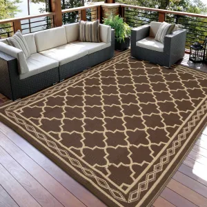 9x12 Outdoor Rug Waterproof Reversible Plastic Straw Mat for Patio Backyard Balcony RV Camping Brown/Coffee