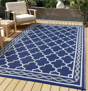 Outdoor Dark Blue 5x8 Rug, Non-Slip Stain-Resistant Plastic Easy-Clean Washable Patio Picnic Camping Mat
