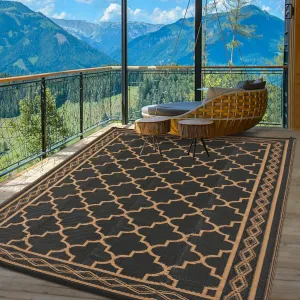 8x10 Outdoor Patio Rug Waterproof Reversible Plastic Straw Mat for Deck Backyard Balcony Black/Brown