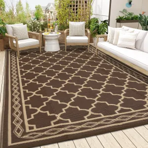 9x18 Outdoor Rug Waterproof Reversible Plastic Straw Mat for Patio Backyard Balcony RV Camping Brown/Coffee