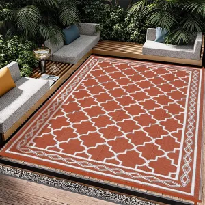 Outdoor Brick Red 9x18 Large Waterproof Reversible Plastic Straw Rugs, Easy Cleaning Patio Camping Carpet, All-Weather Outside Rugs for RV Patio Porch Deck Balcony