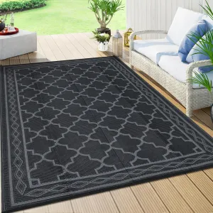 Outdoor Black Grey 6x9 Waterproof Plastic Straw Rug Moroccan Outdoor Rug Easy-Cleaning Outdoor Area Rug Carpet Rv Mat Outdoor Patio Camping Rug for Picnic Backyard Deck Balcony Porch