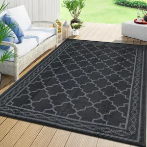 Outdoor Black Grey 9×12 Large Rug Waterproof Plastic Straw Rug Moroccan Outdoor Rug Easy-Cleaning Outdoor Area Rug Carpet Rv Mat Outdoor Patio Camping Rug for Picnic Backyard Deck Balcony Porch