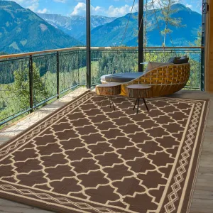 8x10 Outdoor Patio Rug Waterproof Reversible Carpet for Deck Backyard Balcony Brown/Coffee
