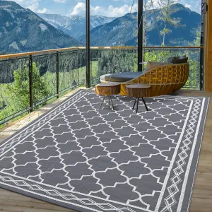 Outdoor Grey 10x20 Rug Reversible Waterproof Lightweight Polypropylene UV Fade Resistant Patio Deck RV Picnic Mat
