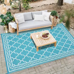 Outdoor Light Blue 8×10 Waterproof Plastic Straw Rug Moroccan Rug Easy-Cleaning Outdoor Area Rug Carpet Rv Mat Outdoor Patio Camping Rug for Picnic Backyard Deck Balcony Porch
