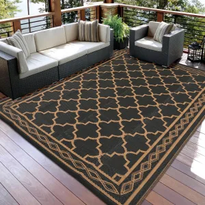 Large 10x20 Patio Outdoor Rug Reversible Waterproof Plastic Straw Mat for RV Camping Deck Backyard Balcony Black/Brown