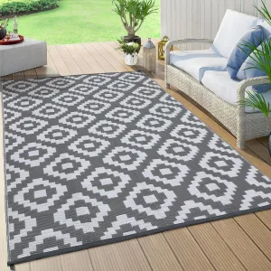 Outdoor Grey & White 6x9 Plastic Straw Rug - Reversible Checkered Patio Rug, Waterproof Indoor Outdoor Carpet for Porch, RV, Patio