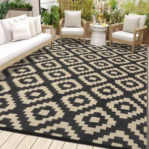 Outdoor Black & Coffee 8x10 Rug Carpet Waterproof Plastic Straw Rug Reversible Patio Rug RV Camping Rug Outdoor Rugs Porch Rug Patio Rug Outside RV Mat Deck Balcony Picnic Beach Decor