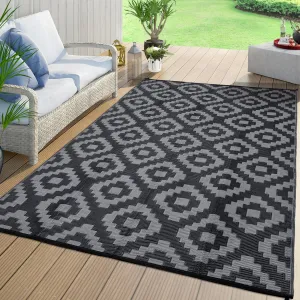 Outdoor Black & Grey 5x8 Reversible Plastic Straw Rug – Waterproof Modern Rug for Patio, RV, Backyard, Deck, Picnic, Beach, Camping, or Indoor Use