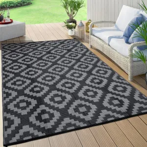 Outdoor Black & Grey 6x9 Plastic Straw Rug, Checkered Rug Indoor Outdoor Rugs Porch Rug Patio Rug Reversible Outdoor Carpet Outside Rug RV Mat 6x9 Patio Waterproof Rug