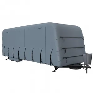 Travel Trailer Rv Cover, Windproof Camper Cover with Extra-Thick 6 Layers Anti-Uv Top Panel, Breathable, Water-Proof, Rip-Stop with 2Pcs Extra Straps & 4 Tire Covers, Fits 37'-40' Motorhome