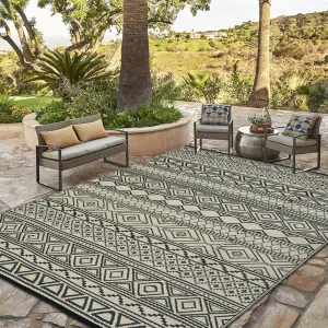 Outdoor Black & Coffee 5x8 Rug, Reversible Waterproof, UV & Stain Resistant Plastic Patio Carpet for RV, Camping, Deck, Porch