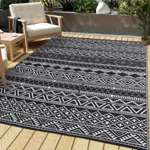Outdoor Black & White 10x20 Ultra Large Area Rug, Non-Slip Stain-Resistant Foldable Plastic Outdoor Mat for Camping Picnic Beach Balcony