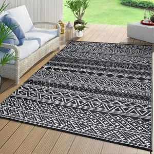 Outdoor Black & White 8x10 Rug, Carpet Waterproof Reversible Patio Rug Boho Print Camping Rug Plastic Straw Rug Geometric Rv Mat for Camping Picnic Backyard Deck Balcony Porch Beach