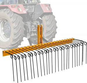 60" Pine Straw Rake Updated Version - 8mm Tines, Steel Tow Behind for Cat 0 Cat 1 Tractors - Ideal for Leaves & Grass, Yellow