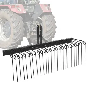 72 Inch Pine Straw Rake, 30pcs 8mm Coil Spring Tines Durable Powder Coated Steel Tow Behind Landscape Rake with 3 Point Hitch Receiver Attachment Fit to Cat0 Cat 1 Tractors for Leaves Grass, Black