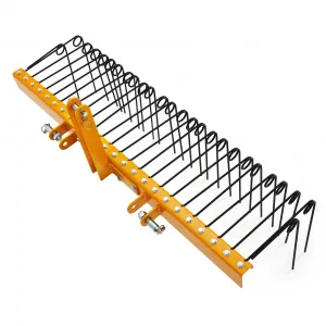 72 Inch Pine Straw Rake - 30pcs 8mm Coil Spring Tines Durable Powder Coated Steel Tow Behind Landscape Rake with 3 Point Hitch Receiver Attachment Fit to Cat0 Cat 1 Tractors for Leaves Grass, Yellow