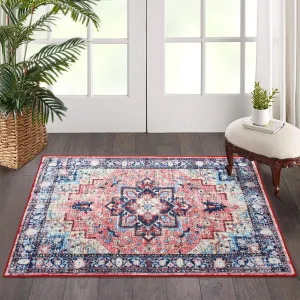 Boho Vintage Medallion Area Rug - 2x3 Washable Floral Print Rug, Easy-Cleaning, Low-Pile, Non-Shedding, Non-Slip Soft Accent Carpet for Dining Room, Home Office, Bedroom, Entryway