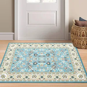 6x9 Area Rugs for Living Room Washable Rugs Boho Rug for Bedroom Vintage Rug Soft Rug Non Slip Carpet Tribal Throw Rugs Stain Resistant Office Rug Classroom Rug 6'x9' Aqua