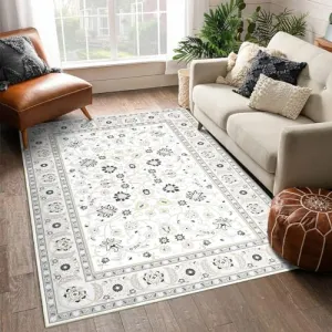 5x7 Area Rug Rug Vintage Floor Cover Machine Washable Indoor Throw Carpet Boho Rug Distressed Medallion Area Rug Non-Slip Rug for Living Room Bedroom Kitchen Home Office