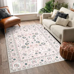 5x7 Area Rug Rug Vintage Floor Cover Machine Washable Indoor Throw Carpet Boho Rug Distressed Medallion Area Rug Non-Slip Rug for Living Room Bedroom Kitchen Home Office
