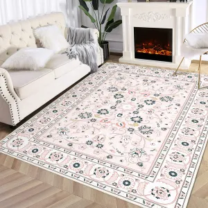 4x6 Rug for Living Room Washable Rugs Boho Rug for Bedroom Vintage Rug Soft Rug Non Slip Carpet Tribal Throw Rugs Stain Resistant Office Rug Classroom Rug 4'x6' Pink