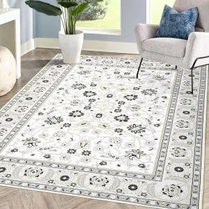 Washable Rugs Ivory/Black 4x6 Rug Boho Rug for Living Room Bedroom Decor Oriental Vintage Carpet Non Skip Floor Mats Distressed Rug for Classroom Nursery Dining Room Office